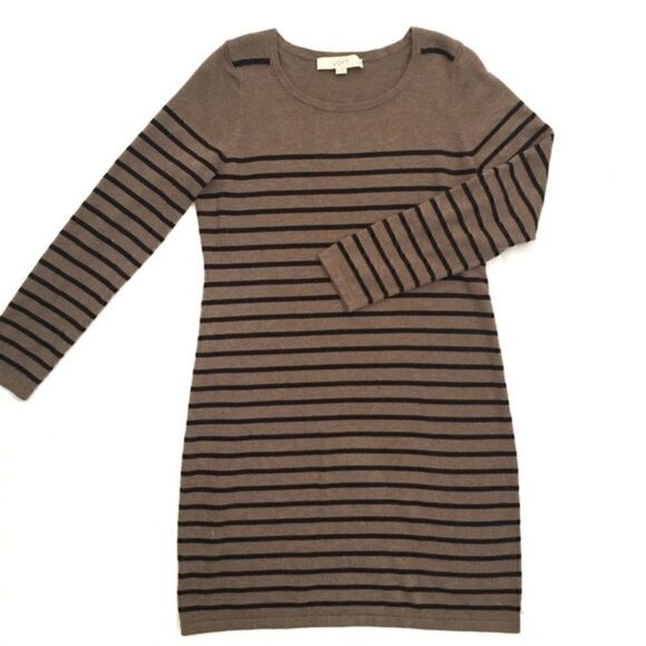 Loft | Gray Stripe Long Sleeve Sweater Dress | S - Picture 4 of 7